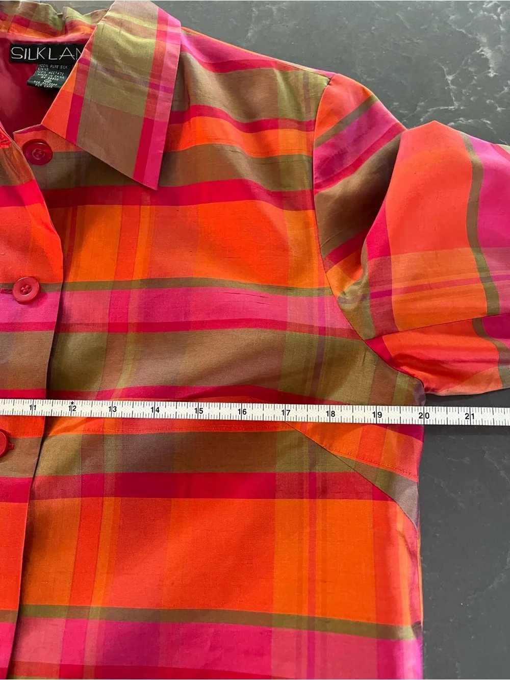 Silkland Women’s Plaid Button-Front Jacket/Top in Orange & Pink- size 10